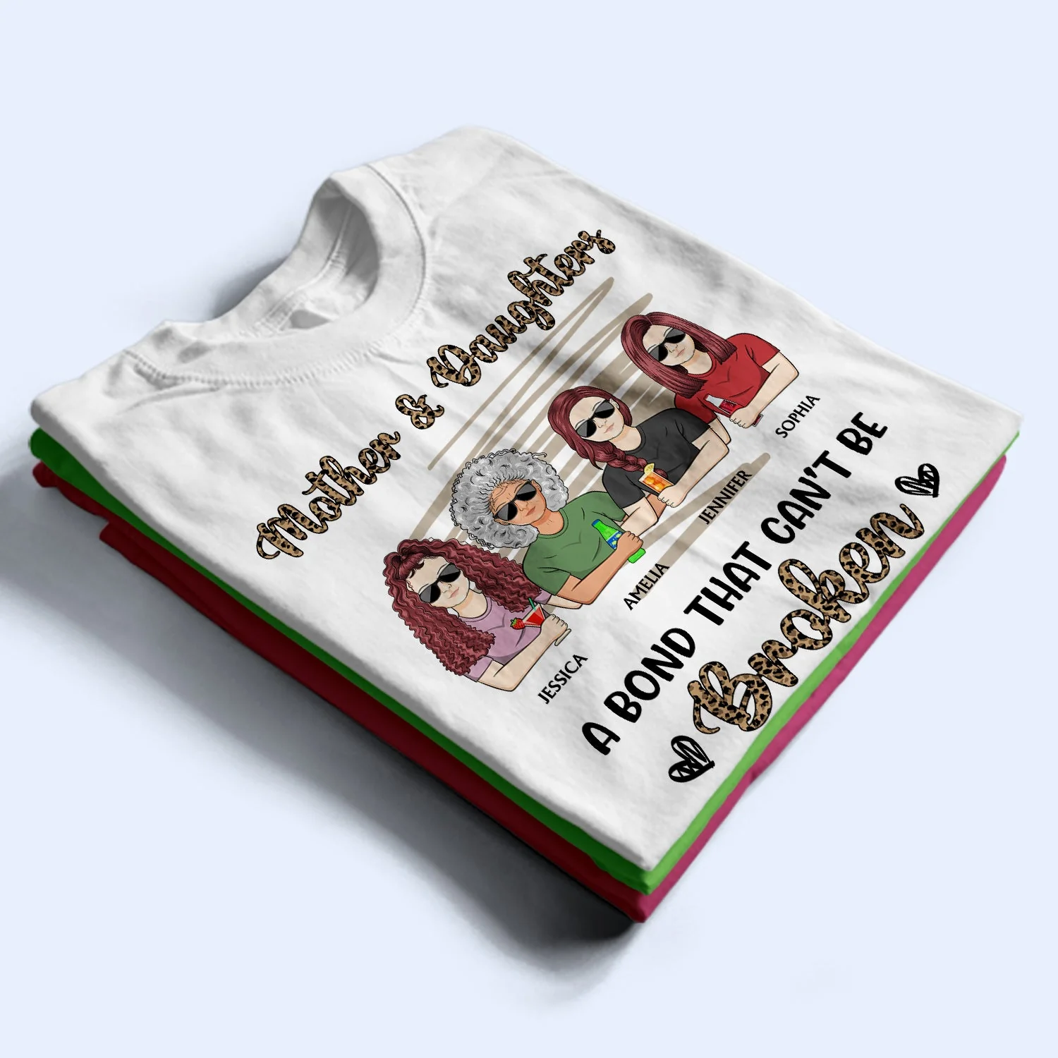 Mother & Daughters A Bond That Can't Be Broken Leopard Pattern - Gift For Mom, Mother, Grandma - Personalized T Shirt - Image 2