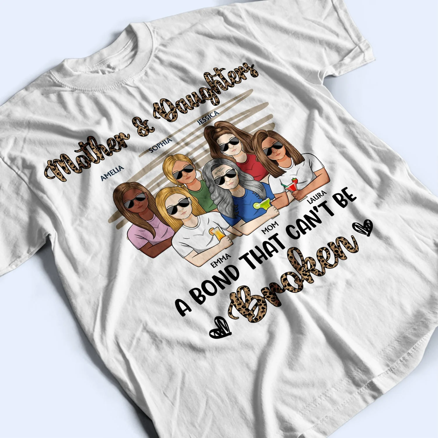 Mother & Daughters A Bond That Can't Be Broken Leopard Pattern - Gift For Mom, Mother, Grandma - Personalized T Shirt - Image 3