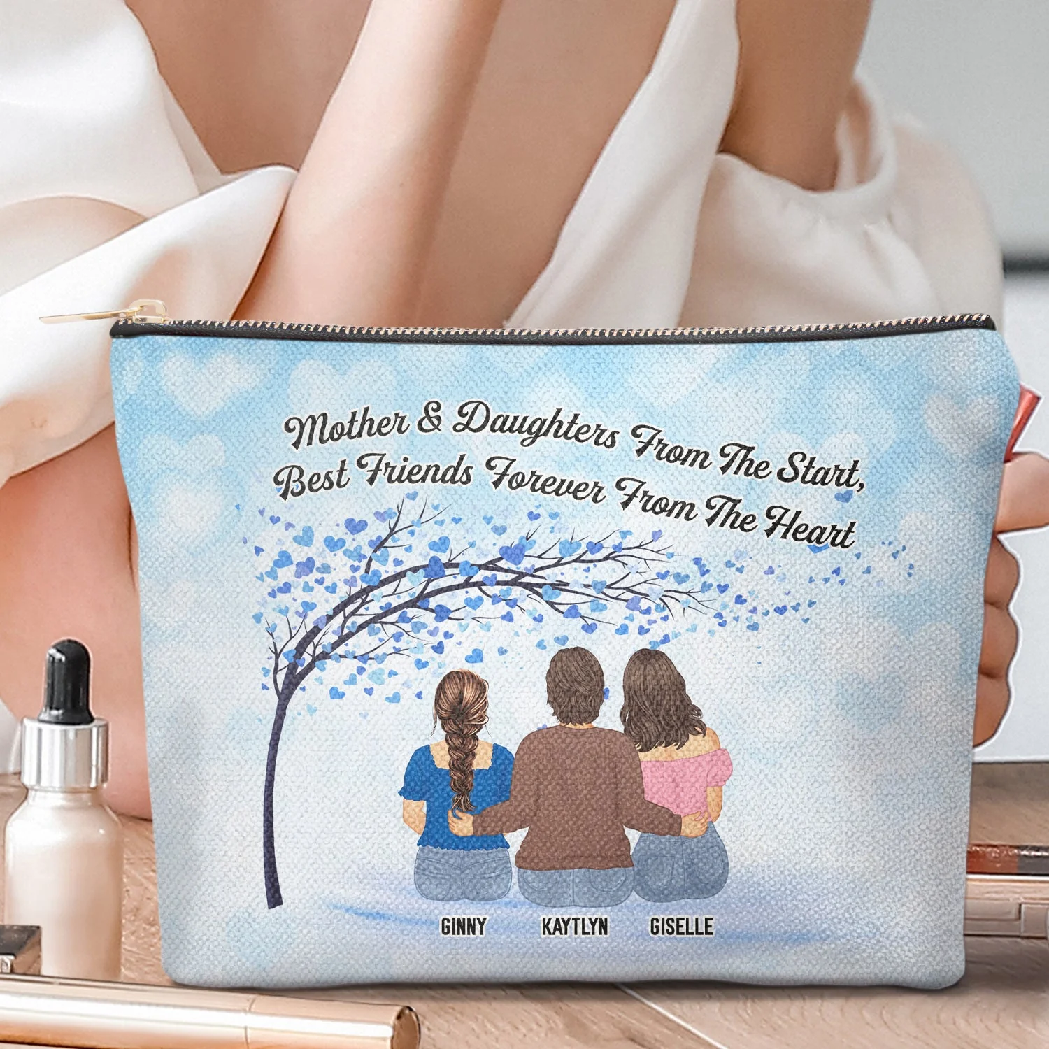 Mother & Daughters Forever Linked Together - Birthday, Loving Gift For Mom, Mum - Personalized Cosmetic Bag - Image 2