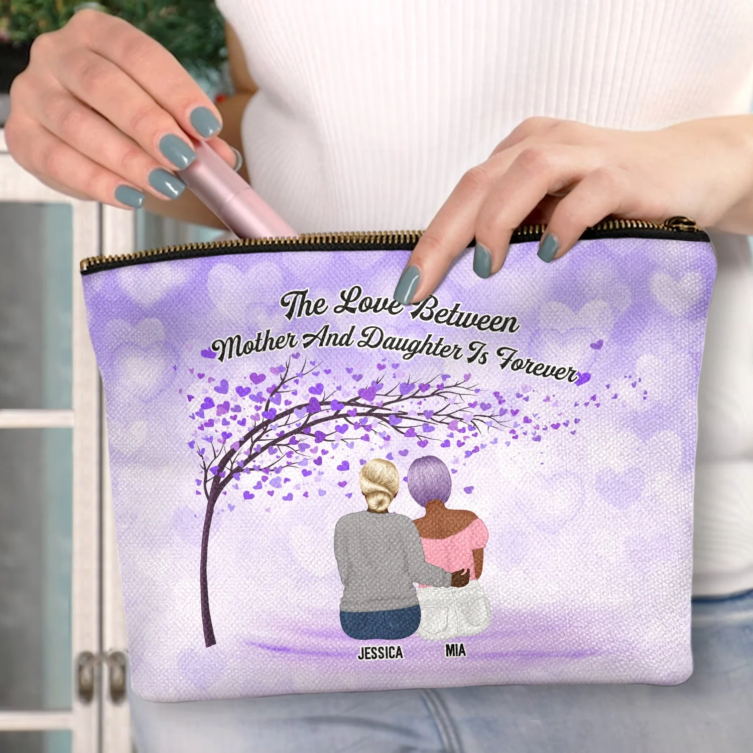 Mother & Daughters Forever Linked Together - Birthday, Loving Gift For Mom, Mum - Personalized Cosmetic Bag - Image 3