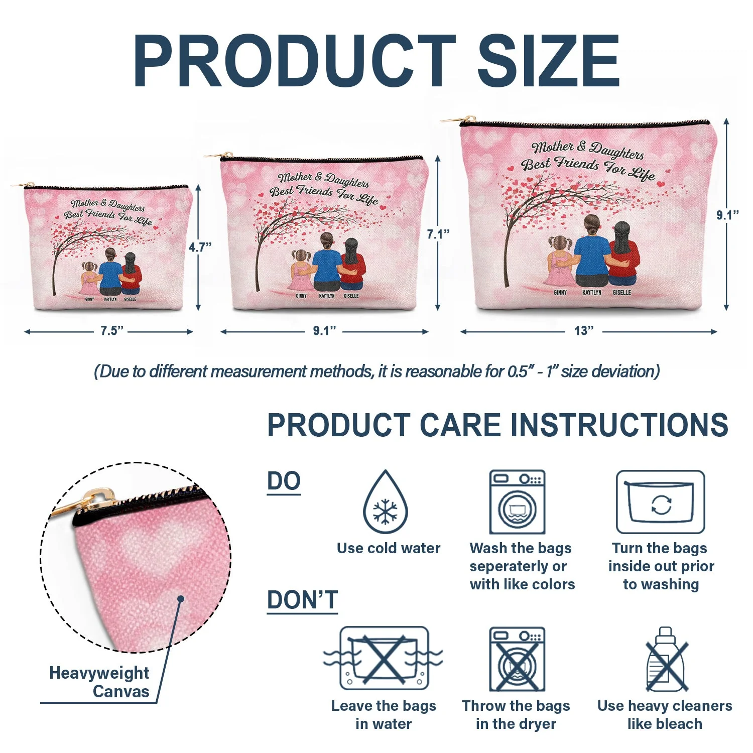 Mother & Daughters Forever Linked Together - Birthday, Loving Gift For Mom, Mum - Personalized Cosmetic Bag - Image 6