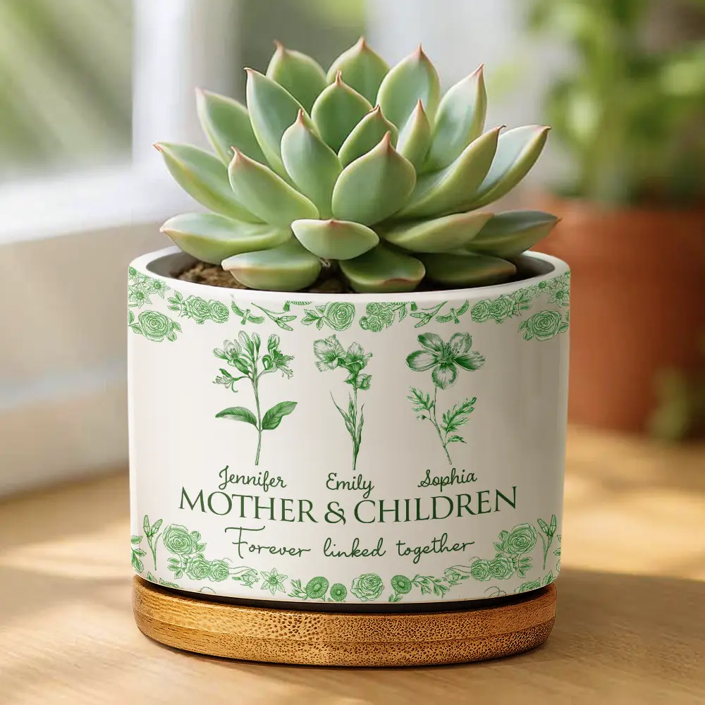 Mother & Daughters Forever Linked Together - Personalized Ceramic Plant Pot - Image 2