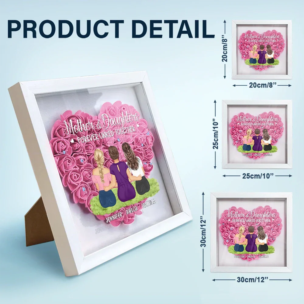 Mother & Daughters Forever Linked Together - Personalized Flower Shadow Box - Image 5