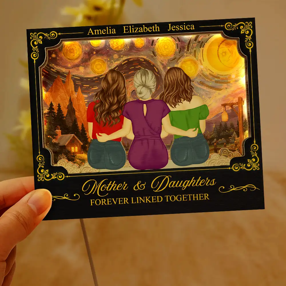 Mother & Daughters Forever Linked Together - Personalized LED Light Wooden Plaque - Image 6