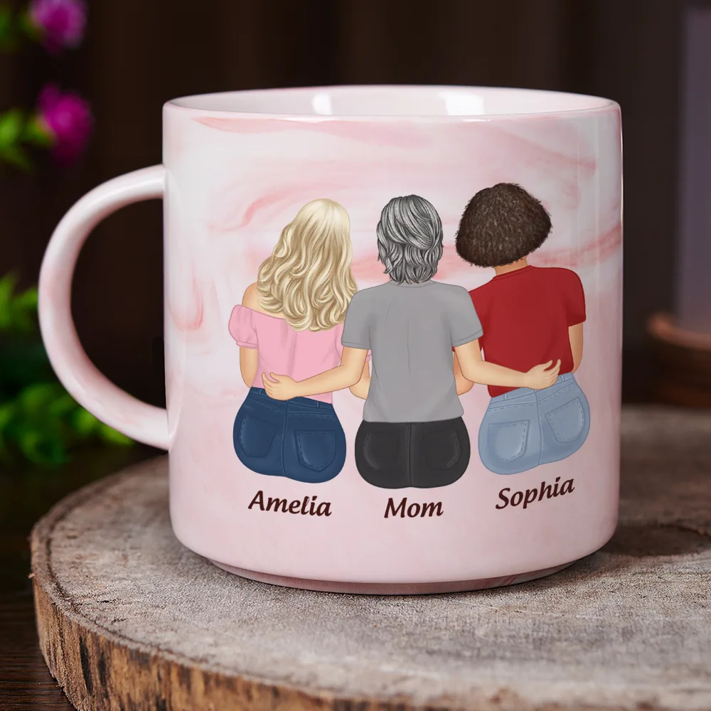 Mother & Daughters Forever Linked Together - Personalized Marble Mug - Image 3
