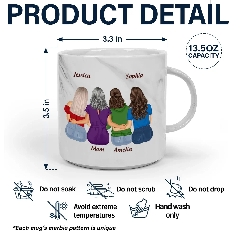 Mother & Daughters Forever Linked Together - Personalized Marble Mug - Image 5