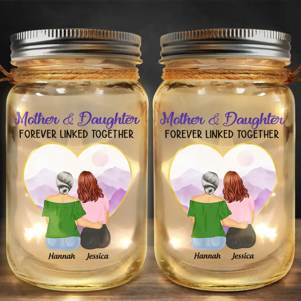 Mother & Daughters Forever Linked Together - Personalized Mason Jar Light - Image 2