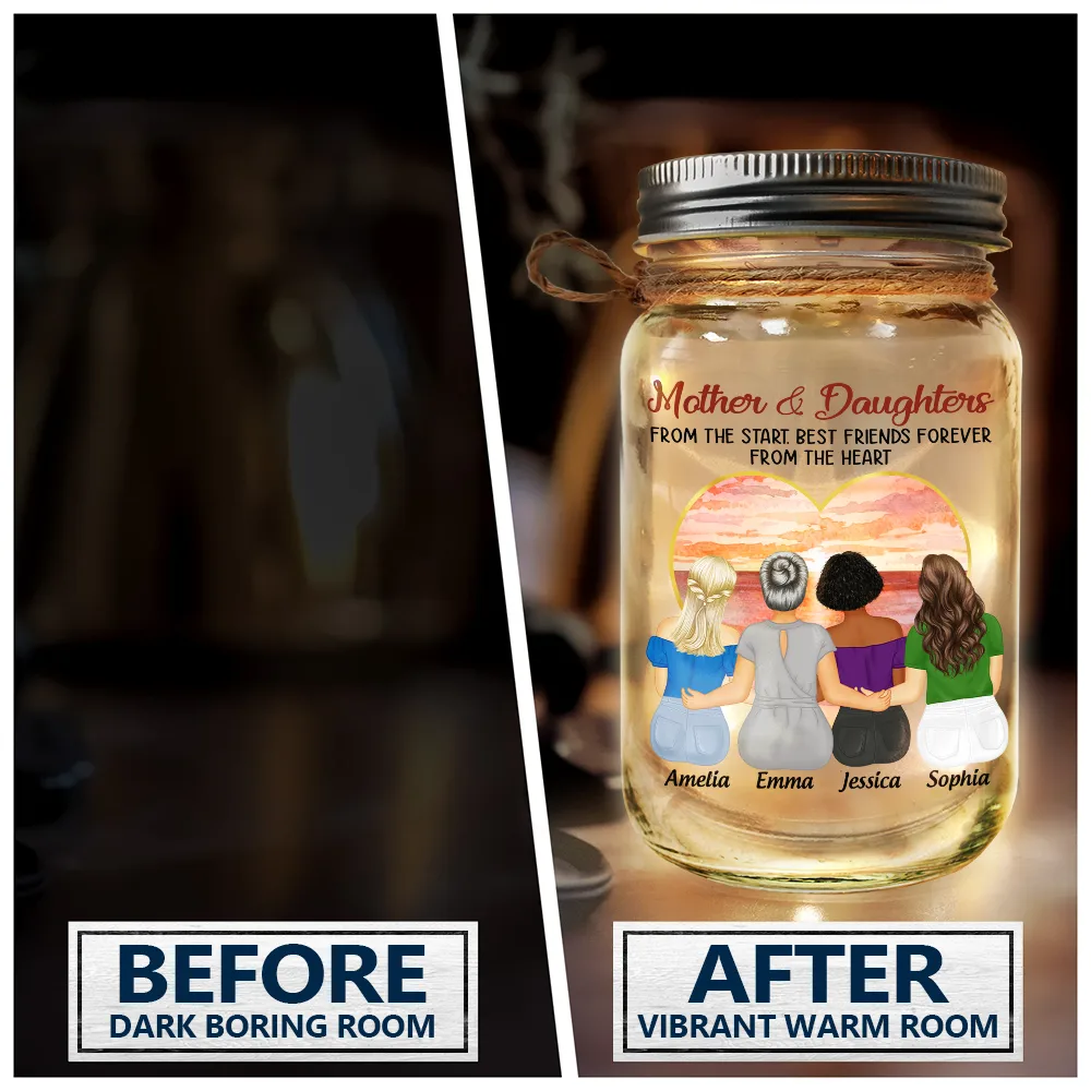 Mother & Daughters Forever Linked Together - Personalized Mason Jar Light - Image 4