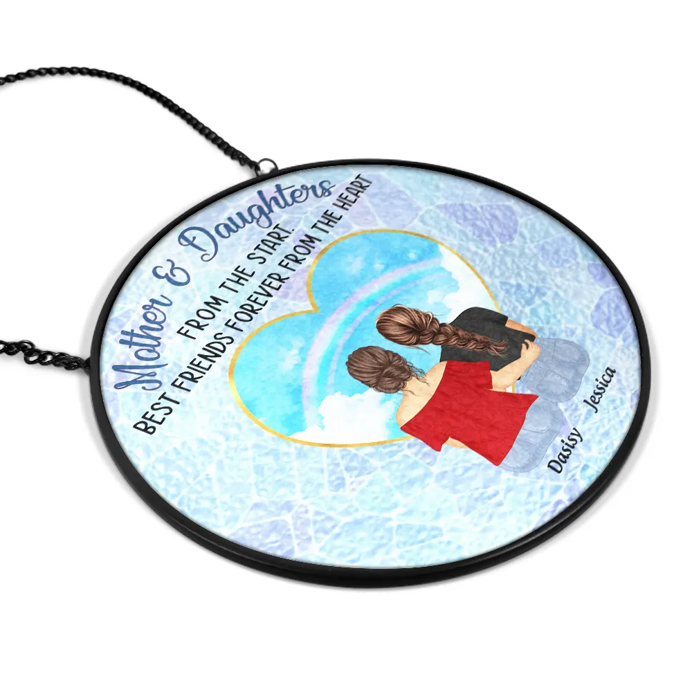 Mother & Daughters Forever Linked Together - Personalized Stained Glass Window Hanging Suncatcher - Image 2
