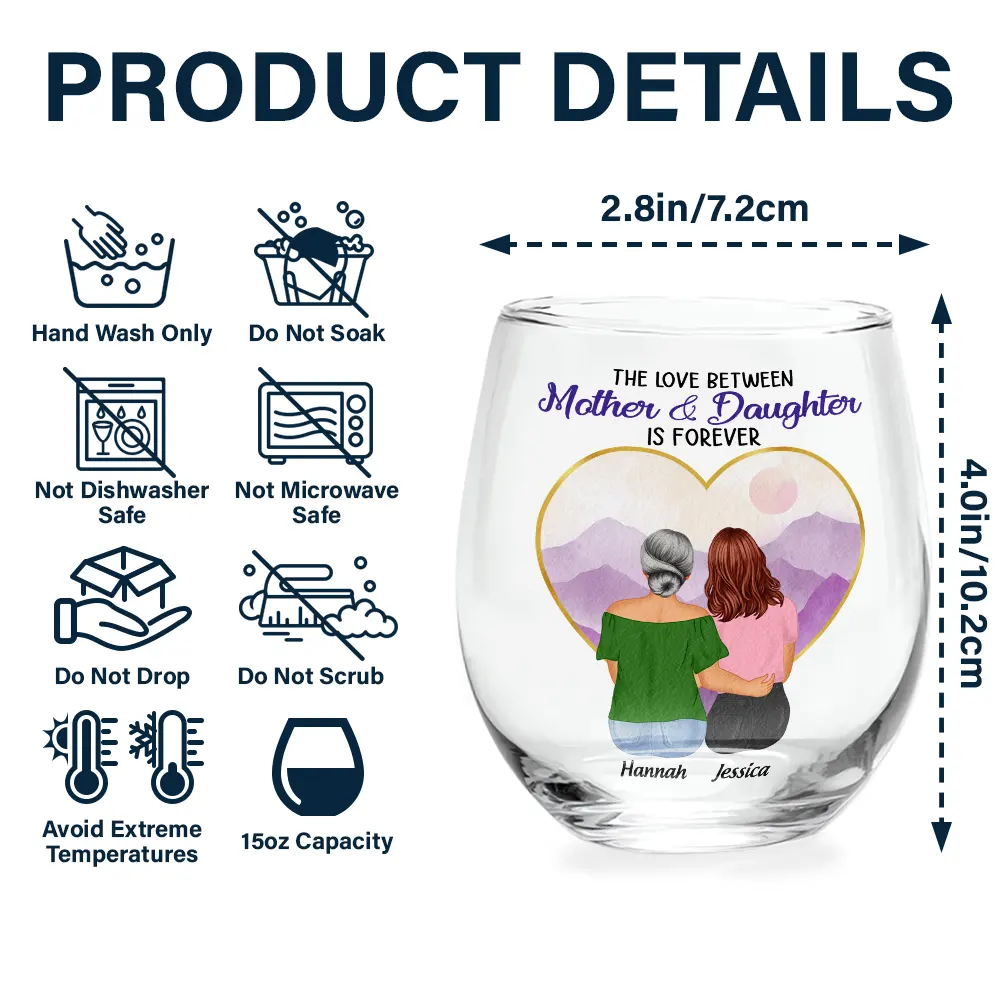 Mother & Daughters Forever Linked Together - Personalized Stemless Wine Glass - Image 4