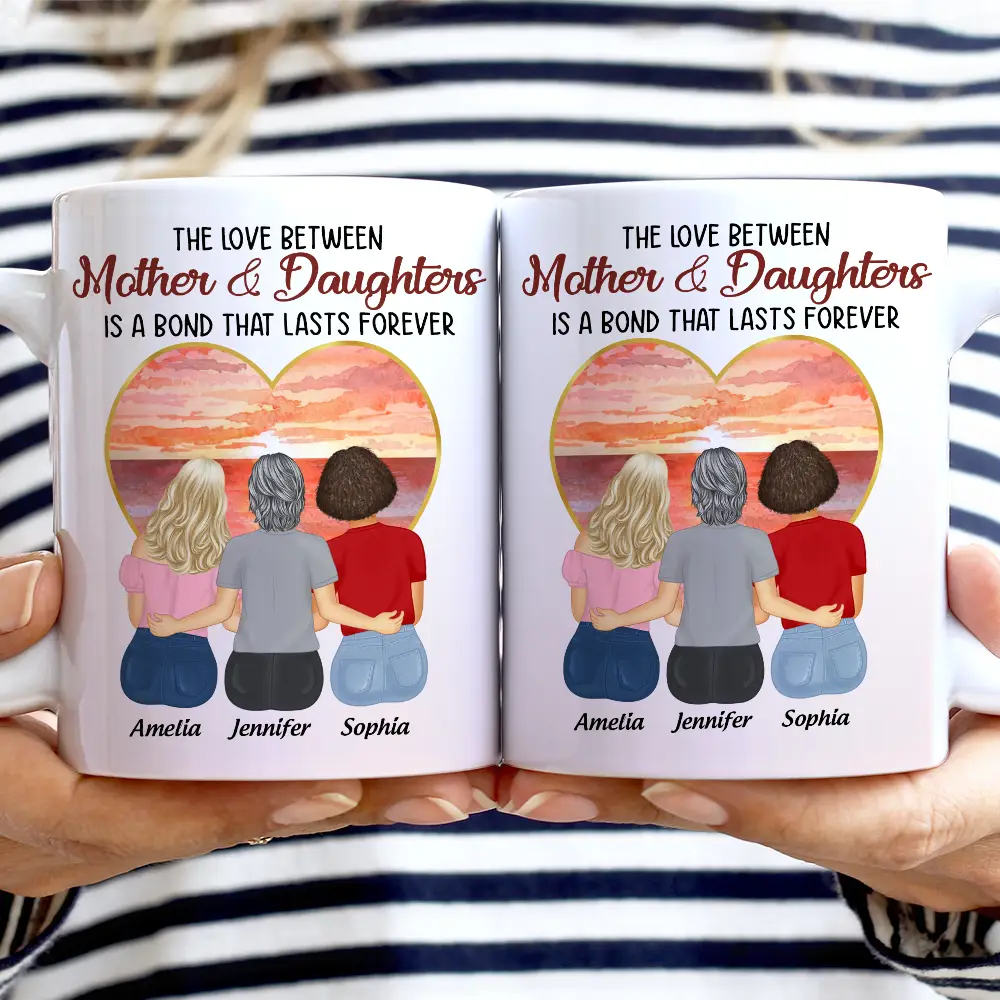 Mother & Daughters Forever Linked Together - Personalized White Edge-to-Edge Mug - Image 2