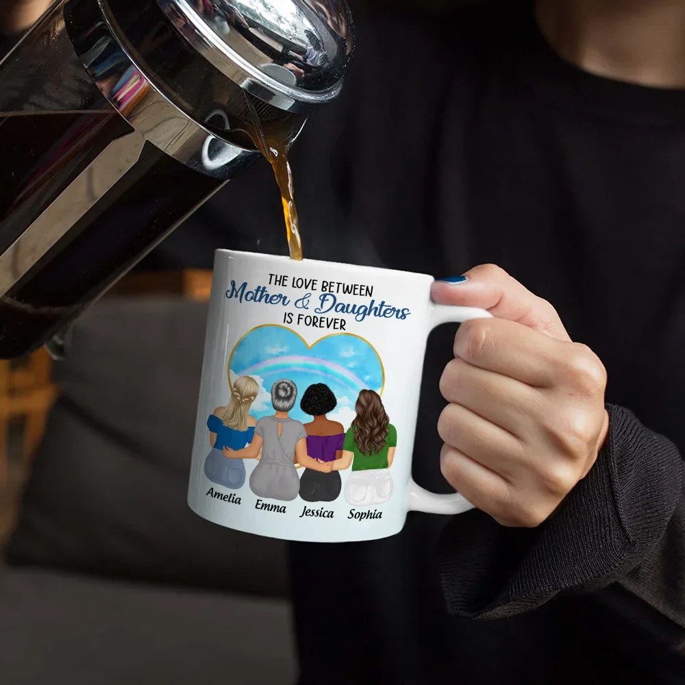 Mother & Daughters Forever Linked Together - Personalized White Edge-to-Edge Mug - Image 4