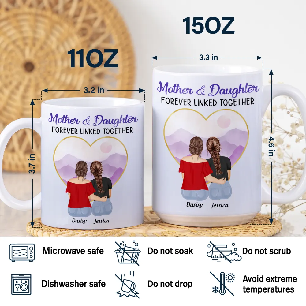 Mother & Daughters Forever Linked Together - Personalized White Edge-to-Edge Mug - Image 5