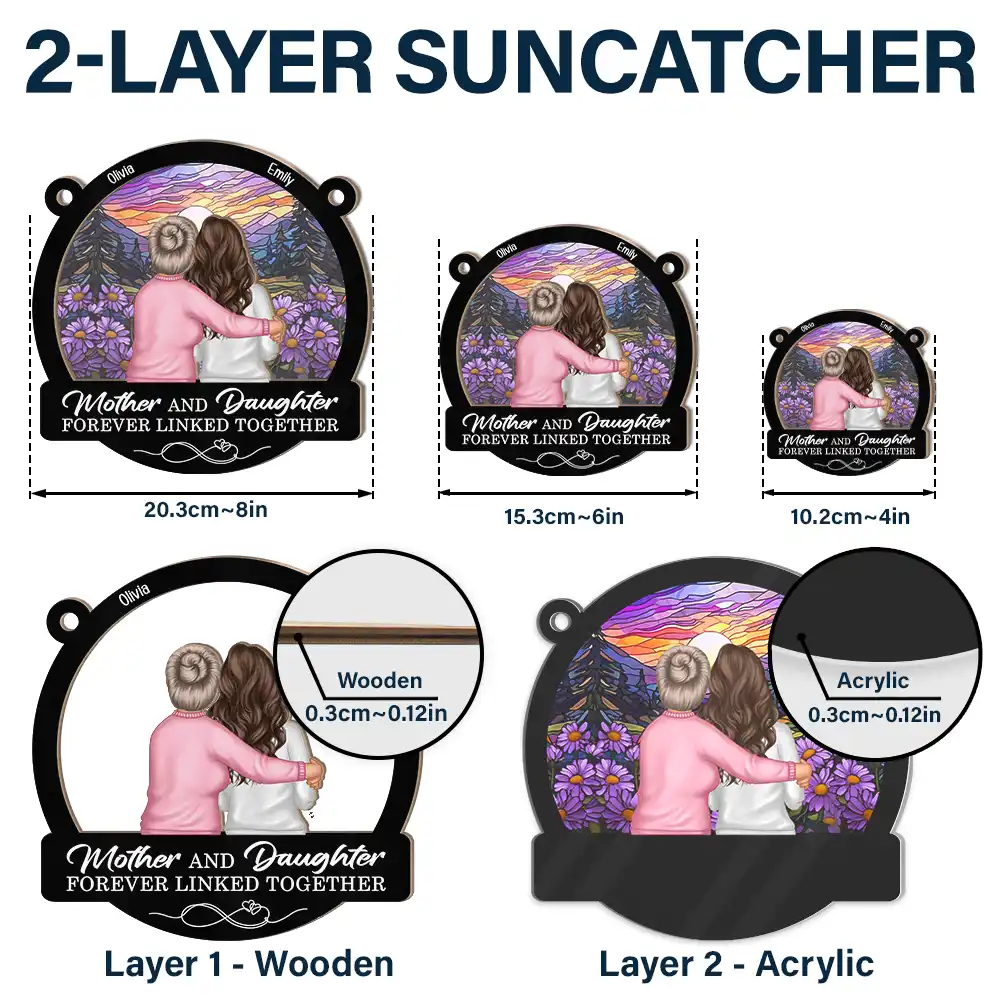 Mother Daughters Forever Linked Together - Personalized Window Hanging Suncatcher Ornament - Image 5