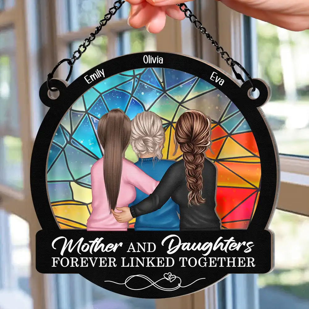 Mother Daughters Forever Linked Together - Personalized Window Hanging Suncatcher Ornament - Image 2