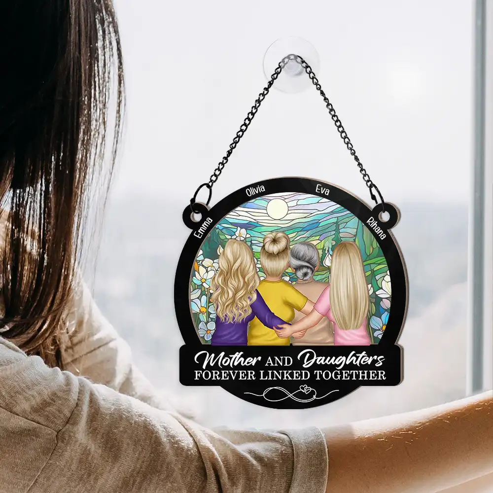 Mother Daughters Forever Linked Together - Personalized Window Hanging Suncatcher Ornament - Image 4