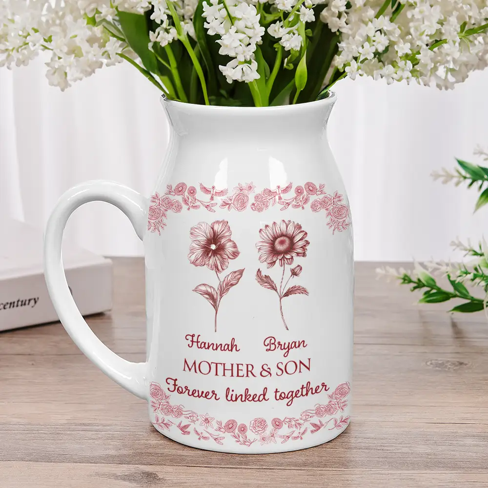 Mother & Daughters Forever Linked Together Toile Birth Flower - Personalized Ceramic Flower Vase - Image 2