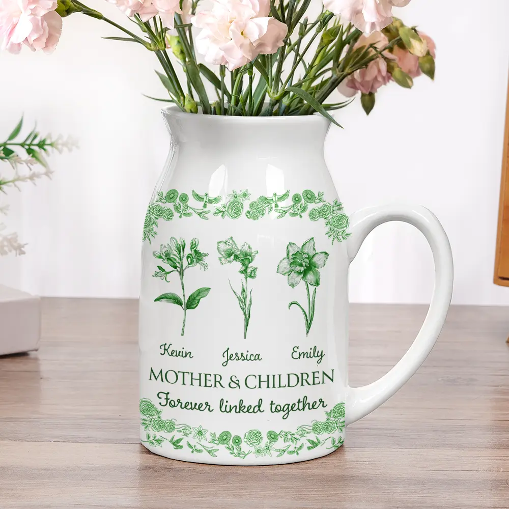 Mother & Daughters Forever Linked Together Toile Birth Flower - Personalized Ceramic Flower Vase - Image 5