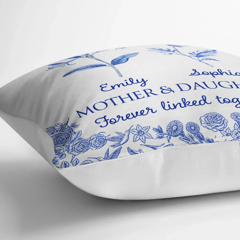 Mother & Daughters Forever Linked Together Toile Birth Flower - Personalized Pillow - Image 3