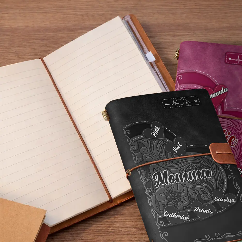 Mother Little Sweethearts Embossed Effect - Personalized Leather Vintage Journal - Image 5