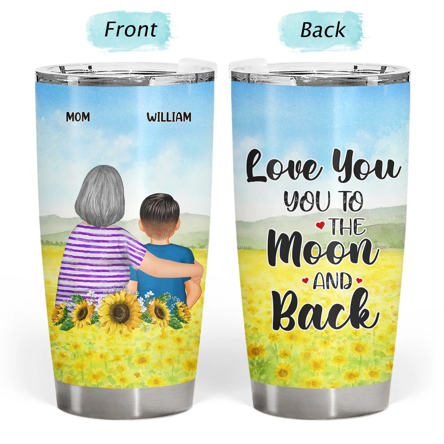 Mother & Son Forever Linked Together Watercolor Style - Birthday, Loving Gift For Mom, Grandma, Grandmother, Grandson - Personalized Custom Tumbler - Image 3