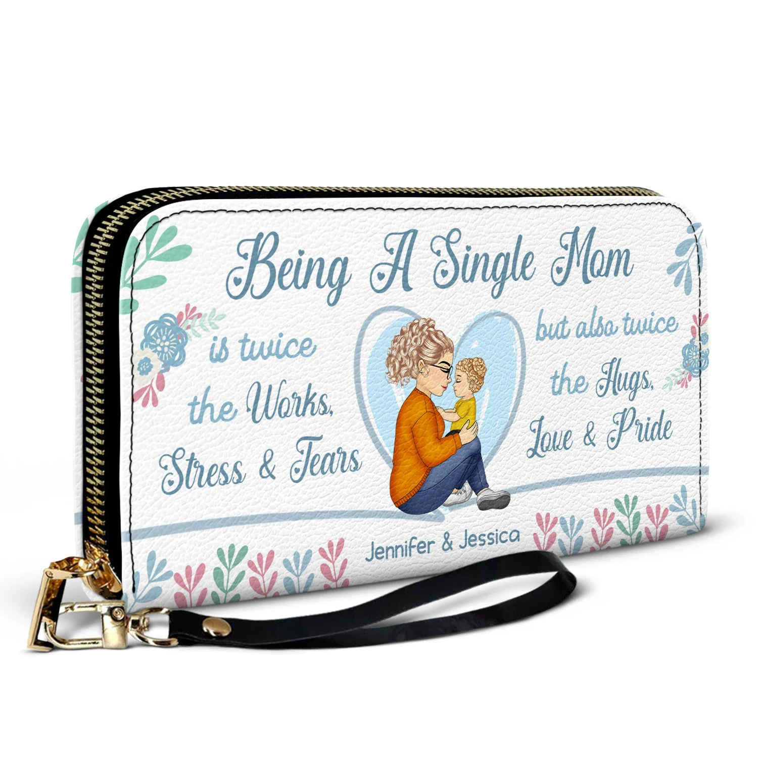 Mother Twice The Works - Gift For Single Mom - Personalized Leather Long Wallet - Image 2