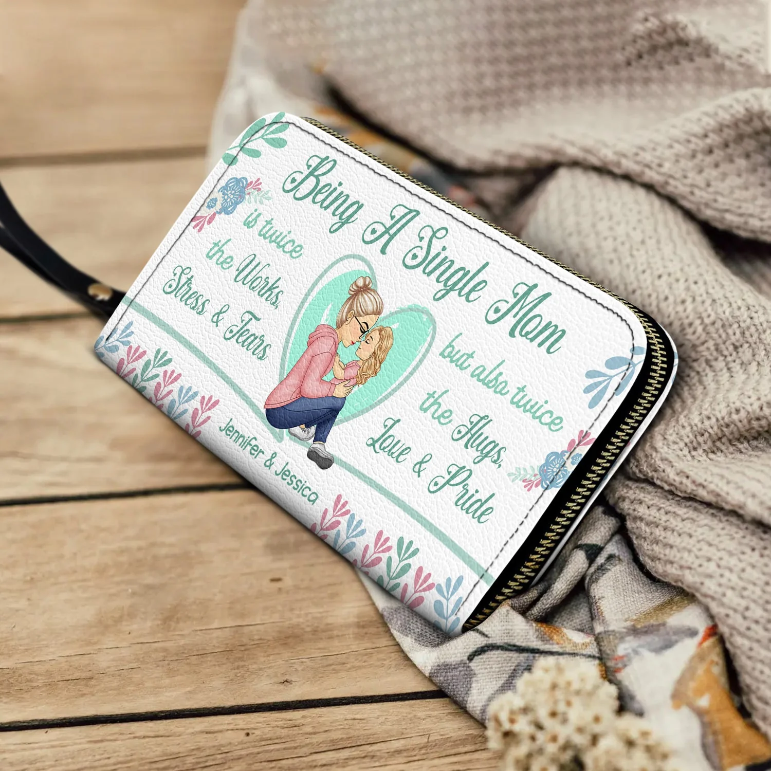 Mother Twice The Works - Gift For Single Mom - Personalized Leather Long Wallet - Image 4