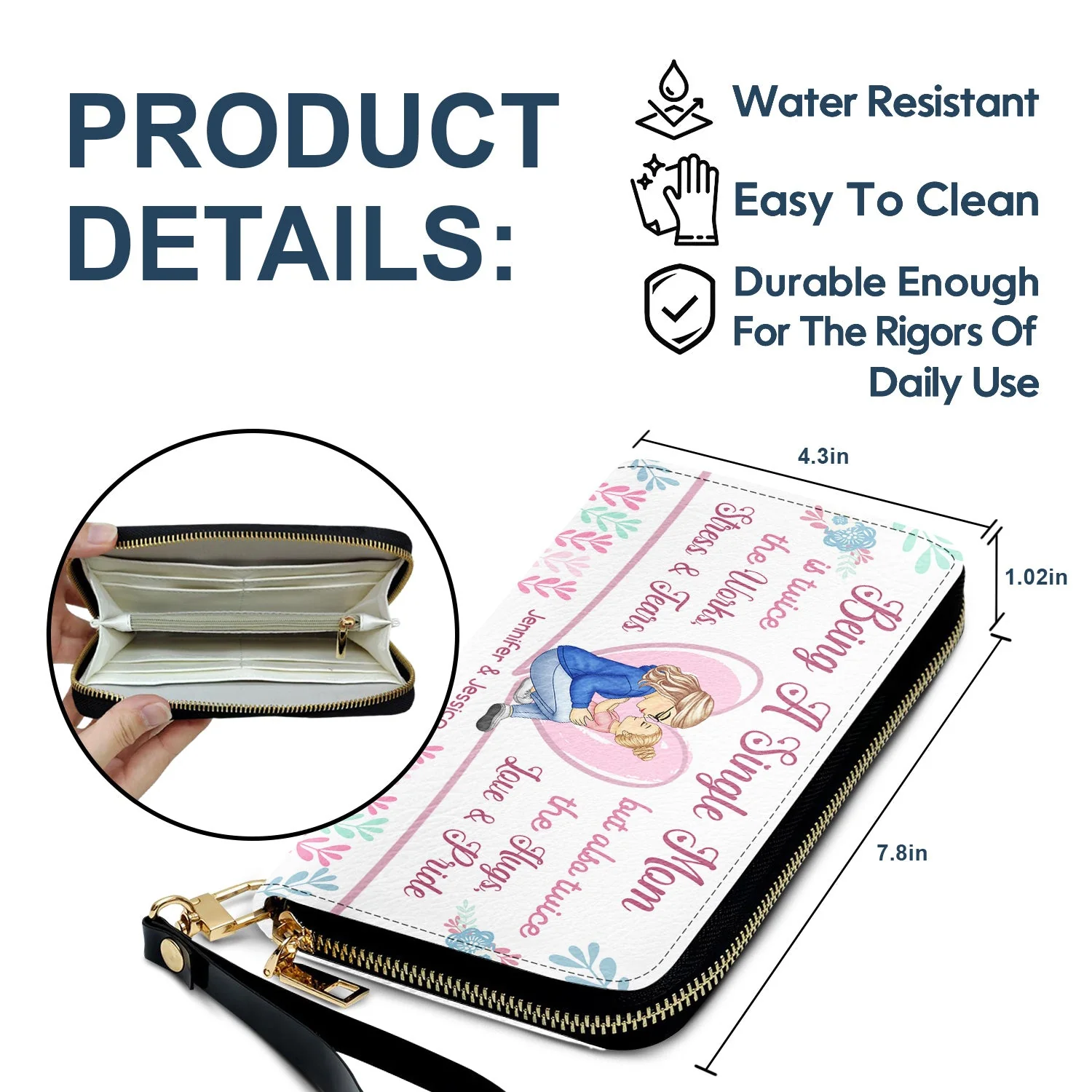 Mother Twice The Works - Gift For Single Mom - Personalized Leather Long Wallet - Image 6