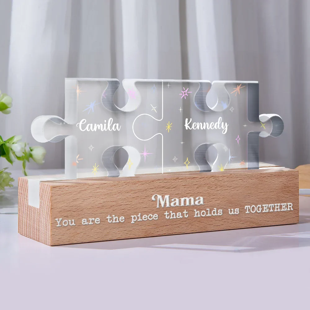 Mother You Are The Piece That Holds Us Together Family Puzzle - Personalized Custom Shaped LED Light - Image 2