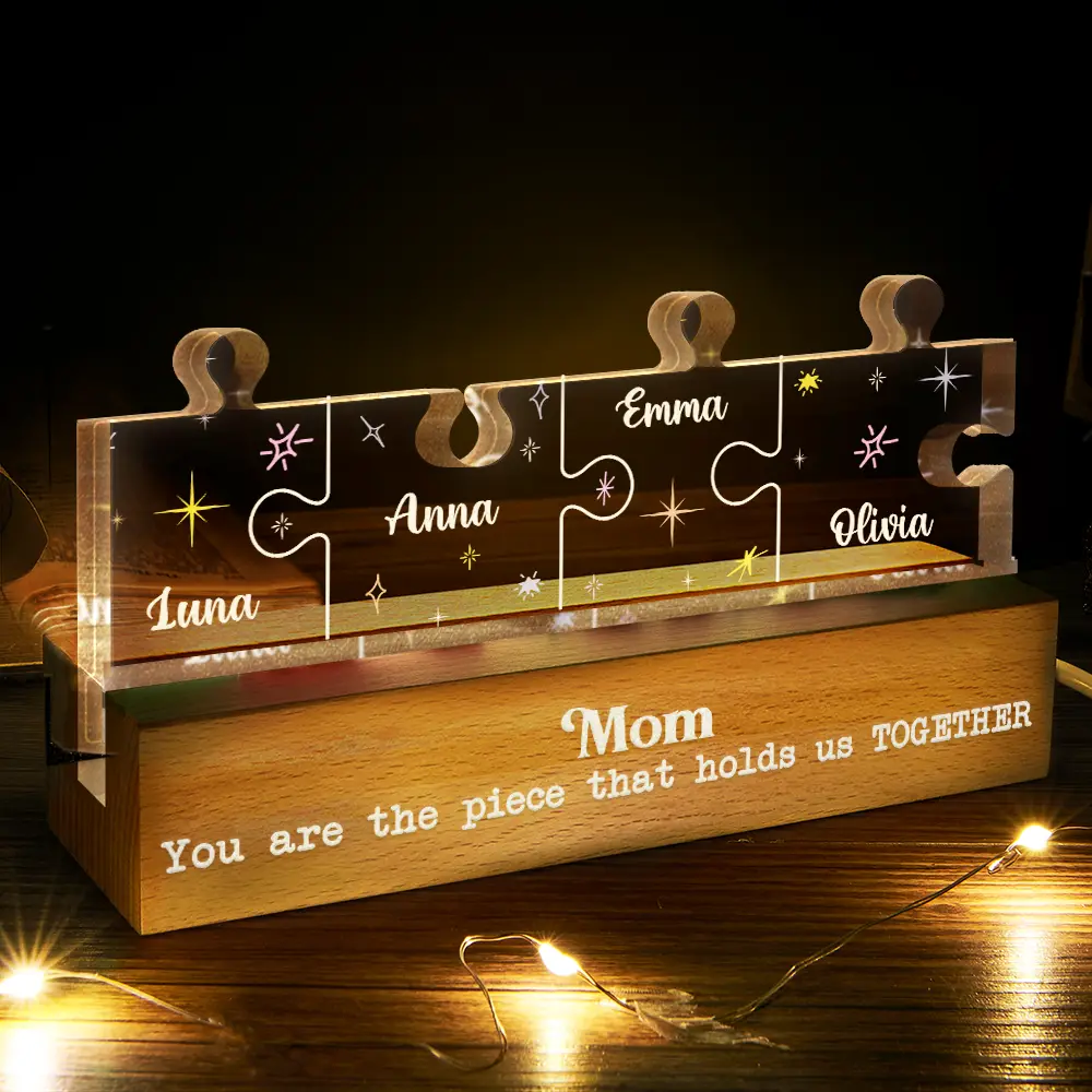 Mother You Are The Piece That Holds Us Together Family Puzzle - Personalized Custom Shaped LED Light - Image 3