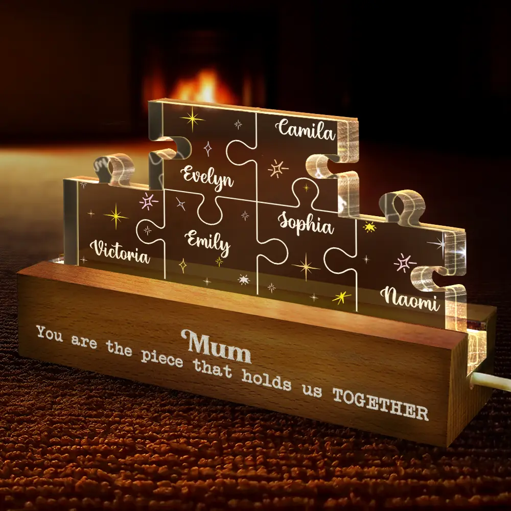 Mother You Are The Piece That Holds Us Together Family Puzzle - Personalized Custom Shaped LED Light - Image 4