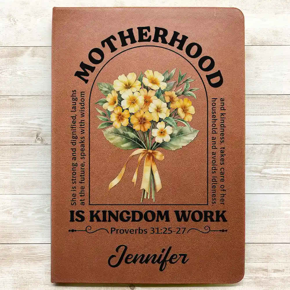 Motherhood Is Kingdom Work - Personalized Leather Journal - Image 3