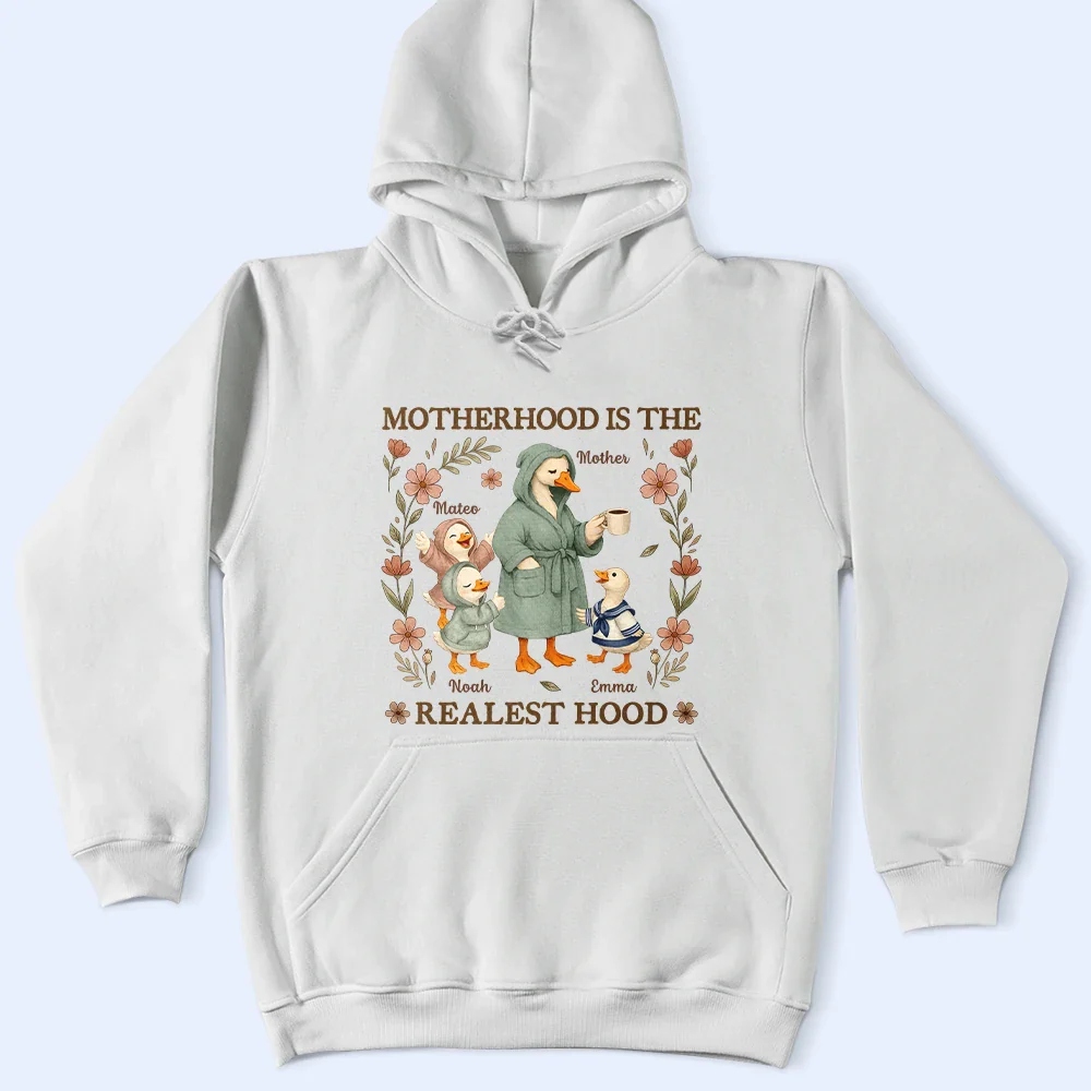 Motherhood Is The Realest Hood - Personalized T Shirt - Image 4