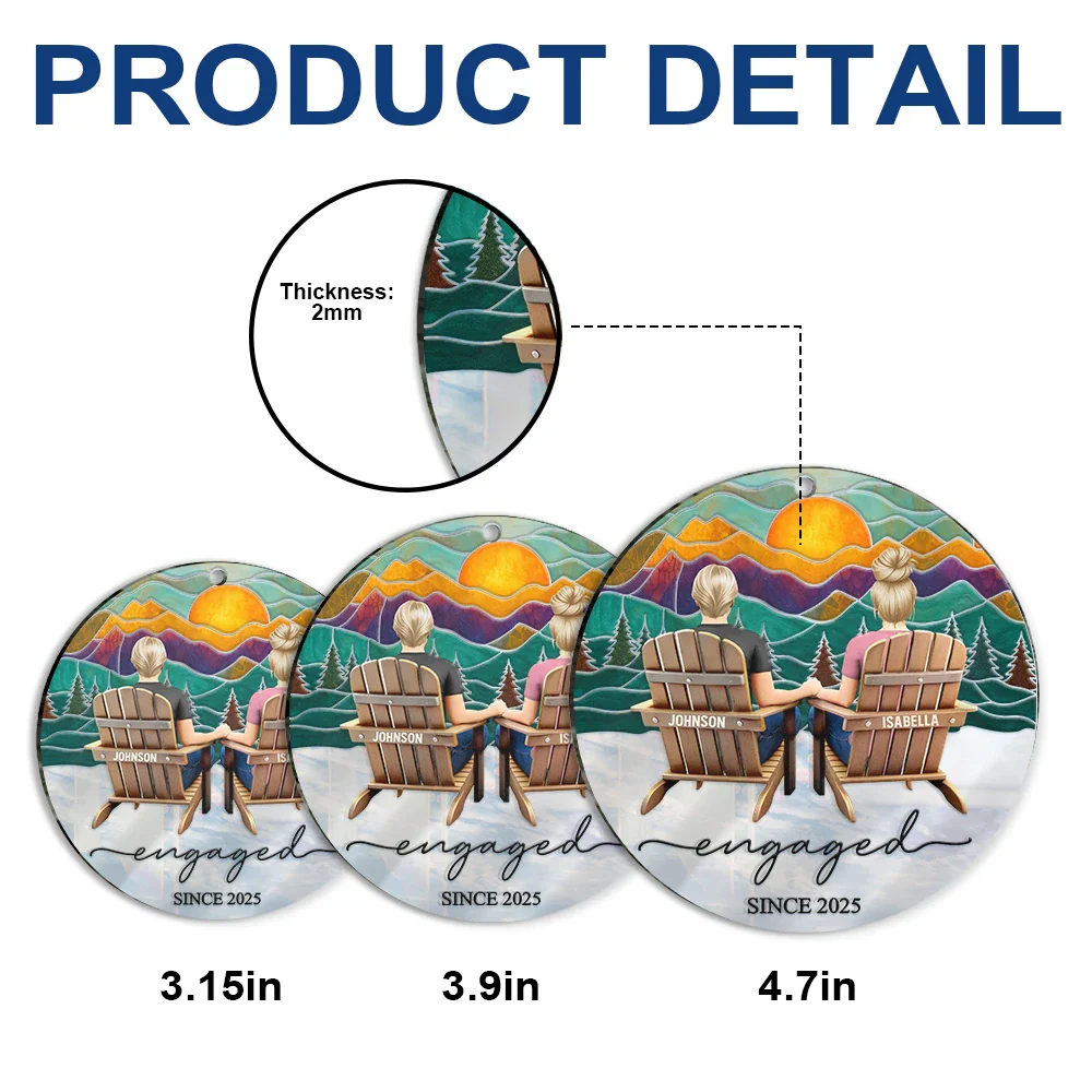 Mountain Landscape Couple Sitting Together Married Engaged - Personalized Custom Shaped Mirror Ornament - Image 6