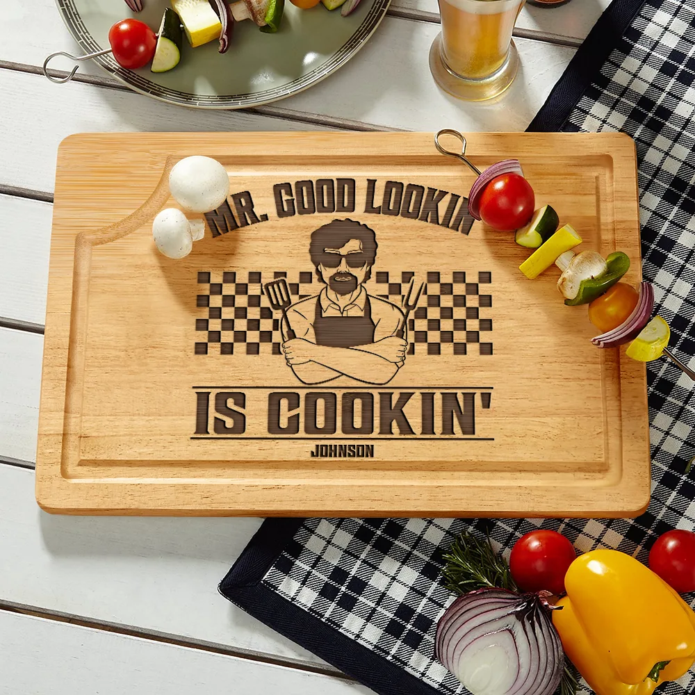 Mr. Good Lookin' Is Cookin' - Personalized Wooden Cutting Board - Image 2