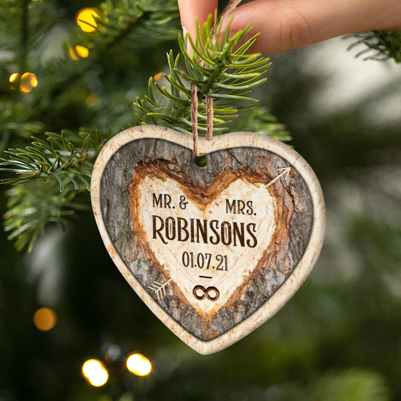Mr & Mrs Forever - Gift For Married Couple - Personalized Custom Heart Ceramic Ornament - Image 3