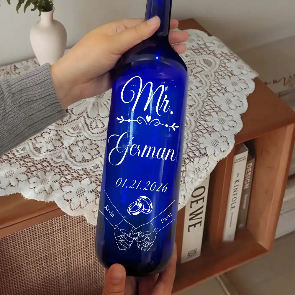 Mr & Mrs Holding Hands - Personalized Bottle Light - Image 2