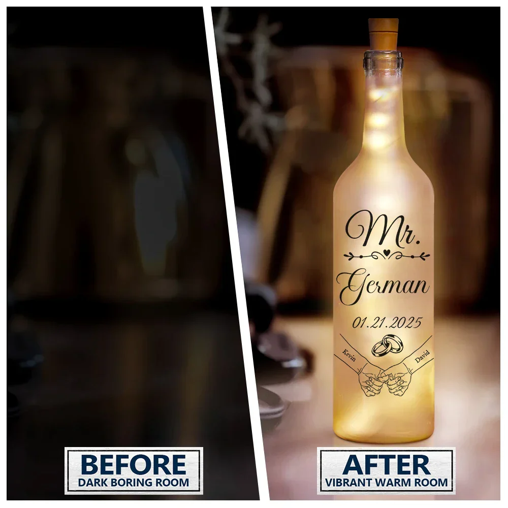 Mr & Mrs Holding Hands - Personalized Bottle Light - Image 3