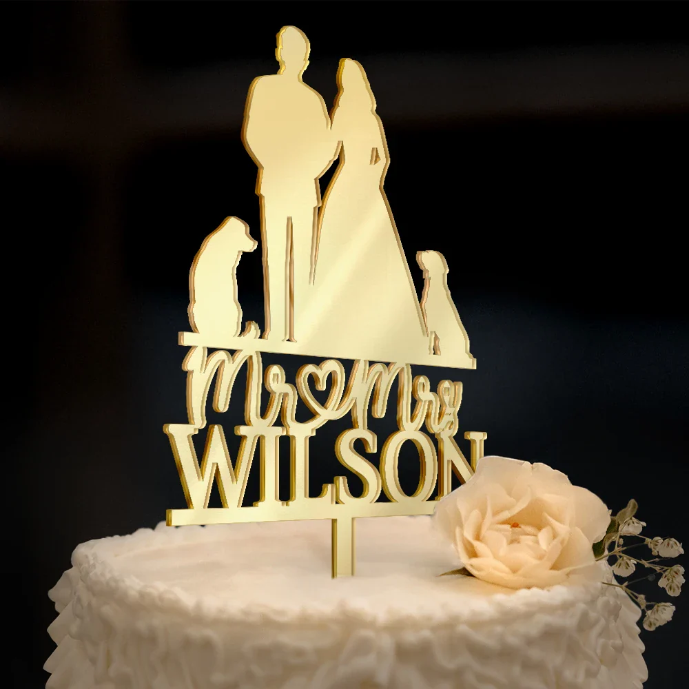 Mr & Mrs Pet Couple Wedding - Personalized Cake Topper - Image 2