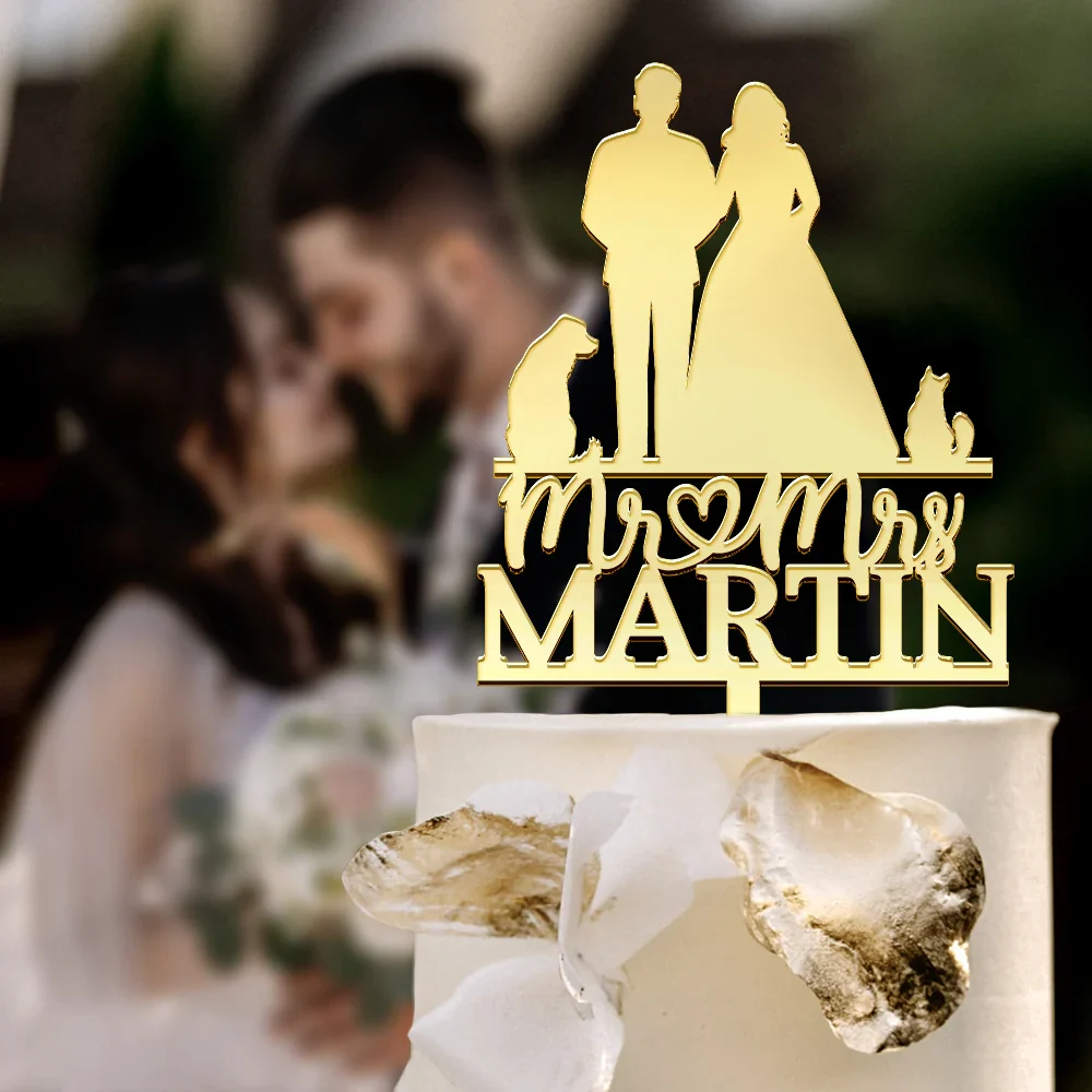 Mr & Mrs Pet Couple Wedding - Personalized Cake Topper - Image 3