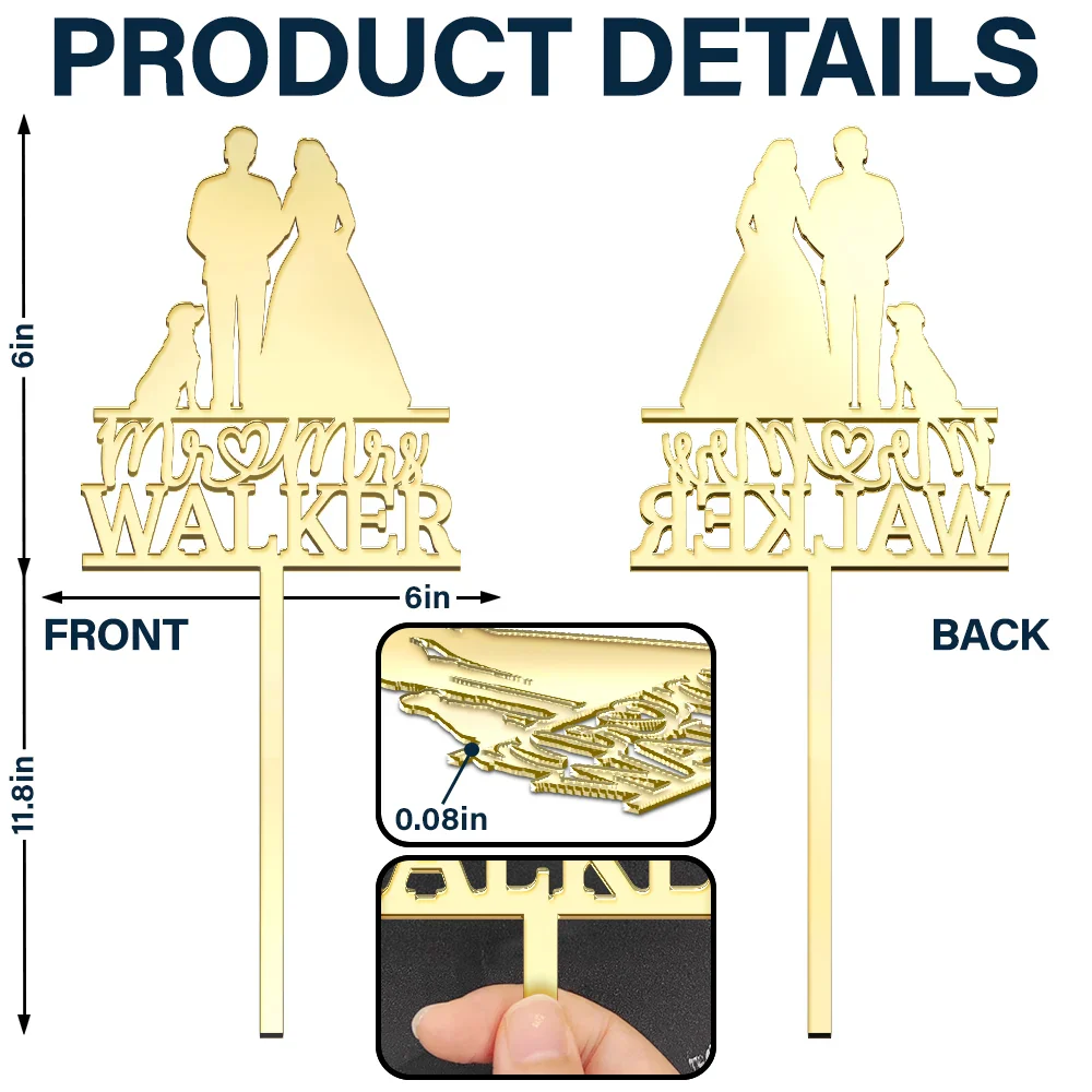 Mr & Mrs Pet Couple Wedding - Personalized Cake Topper - Image 5