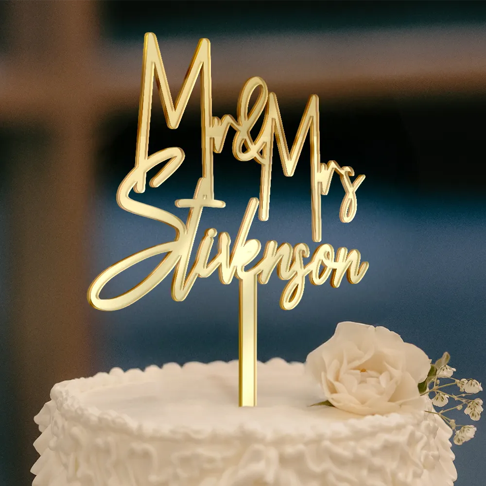 Mr & Mrs Wedding, Anniversary Gift - Personalized Cake Topper - Image 2