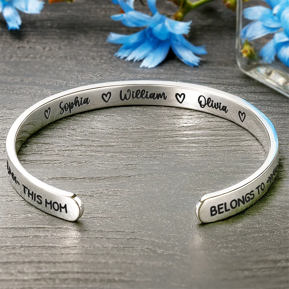 Multiple Kid Names This Mom Grandma Belongs To - Personalized Bangle Bracelet Cuff