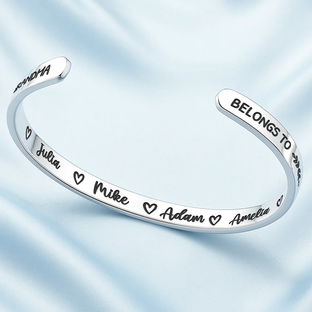 Multiple Kid Names This Mom Grandma Belongs To - Personalized Bangle Bracelet Cuff - Image 3