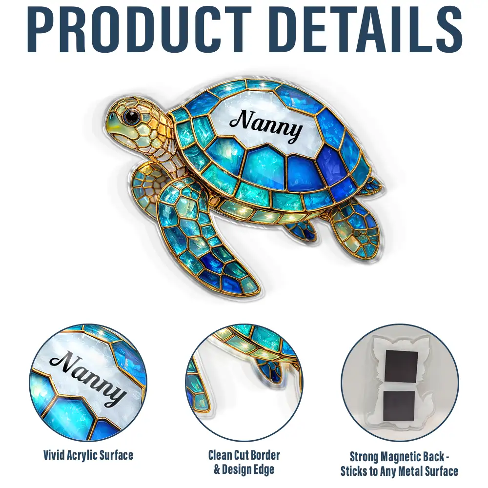 Mum Nanny Turtle Stained Glass Effect - Personalised Acrylic Fridge Magnet - Image 4