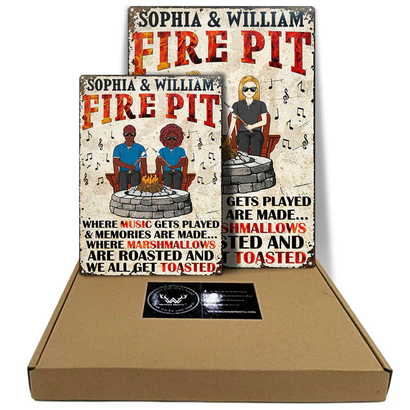 Music Gets Played Fire Pit - Camping Couple - Personalized Custom Classic Metal Signs - Image 3