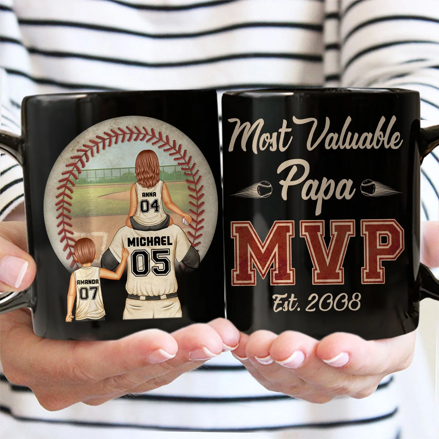 MVP Most Valuable Papa - Gift For Dad, Father, Baseball, Softball Fans - Personalized Custom Black Mug - Image 2