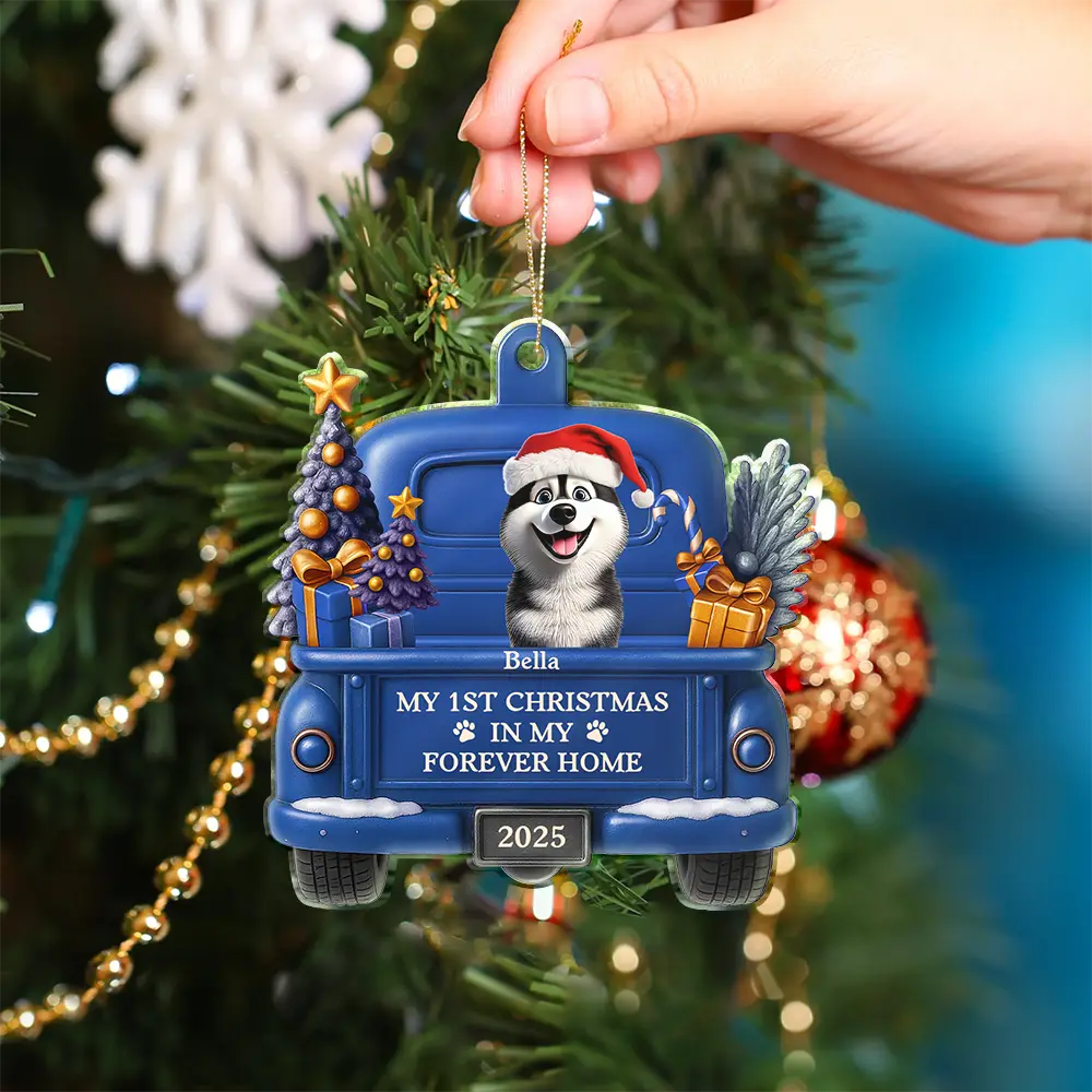 My 1st Christmas In My Forever Home 3D Effect Dog - Personalized Custom Shaped Acrylic Ornament - Image 4