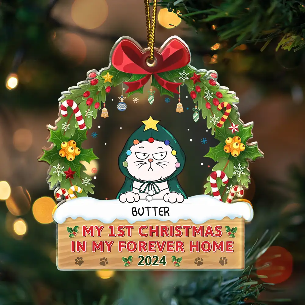 My 1st Christmas In My Forever Home Funny Pet - Personalized Custom Shaped Acrylic Ornament - Image 3