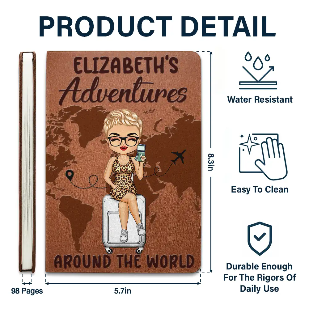 My Adventures Around The World - Personalized Leather Journal - Image 5